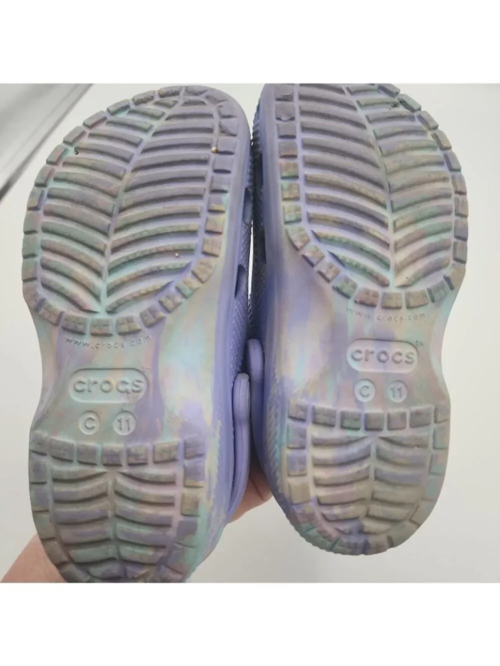 Crocs C11 Classic Marbled Tie-Dye Clog Purple Slip On Shoes Unicorn Cat Charms